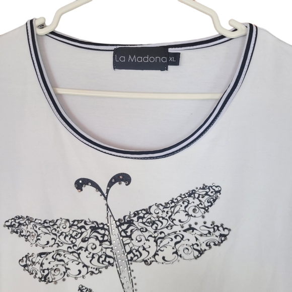 La Madona White and Black Short Sleeve Butterfly Top XL - Picture 4 of 6